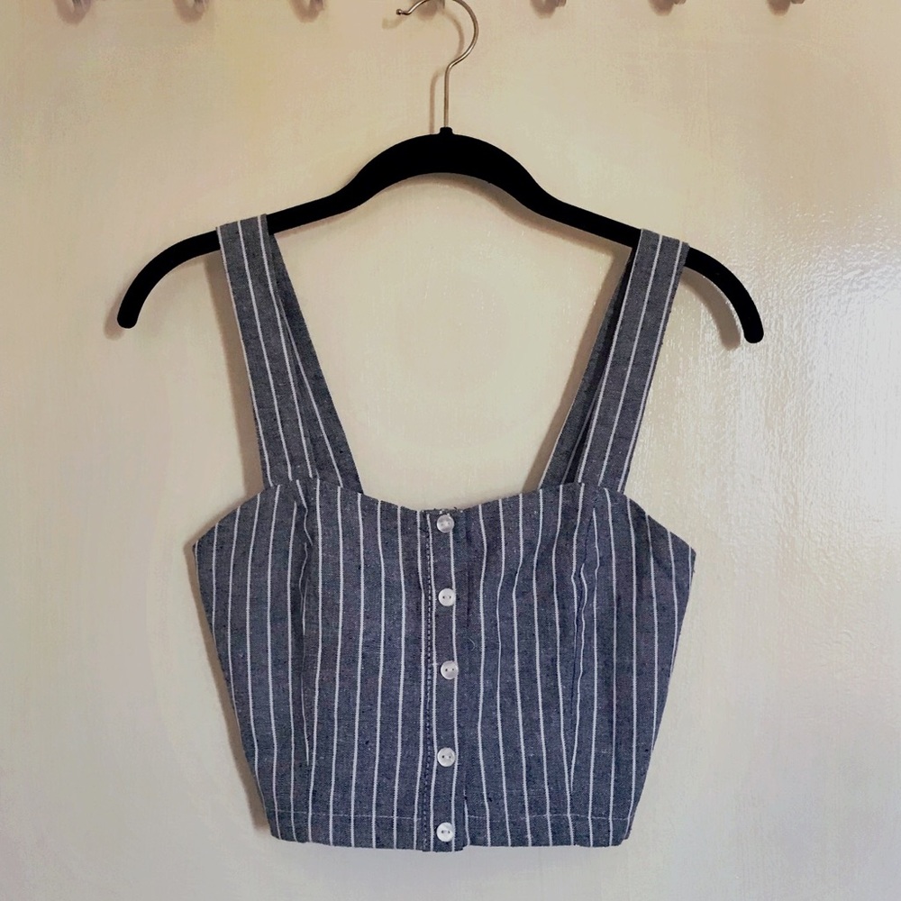 Mind Code Blue/White Stripe Crop Top - Size M